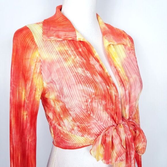 NEW NWT Spring Haze Tie Dye Crinkle Pleated Top Orange Pink Yellow Size Medium - Picture 3 of 5